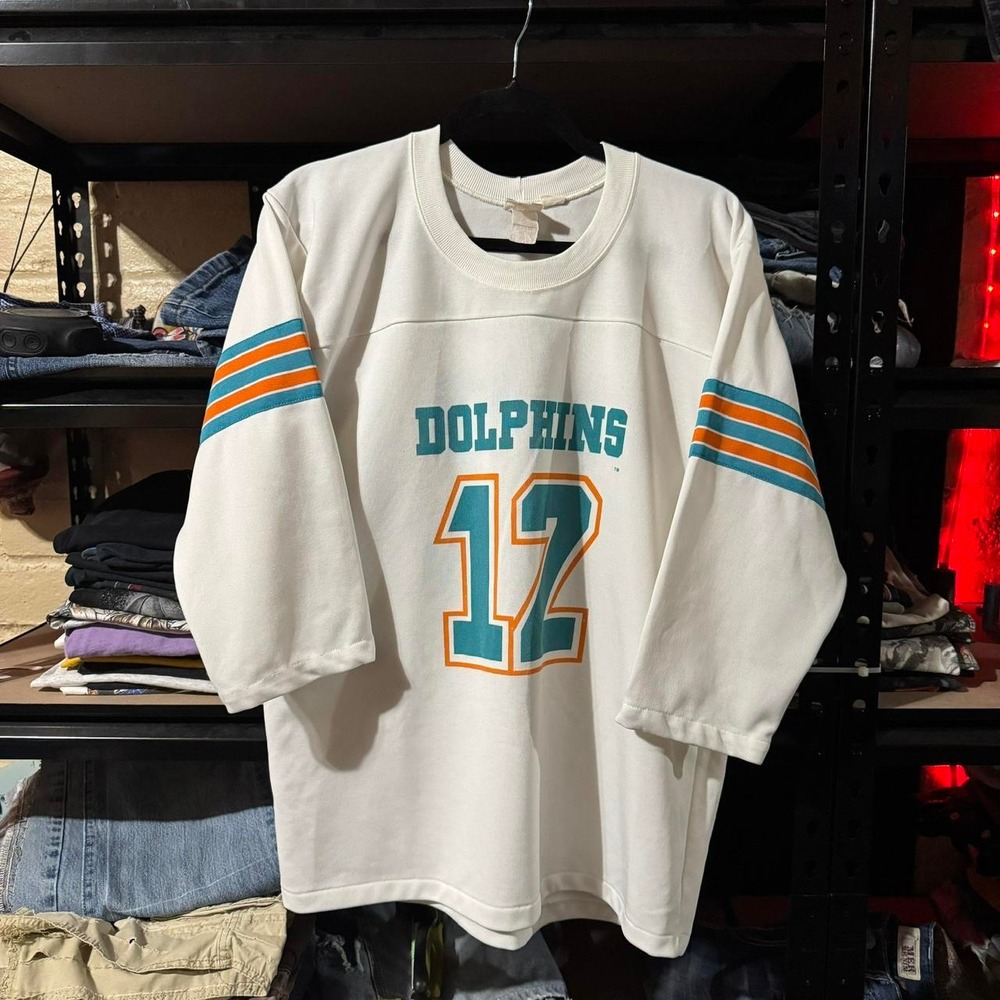 VINTAGE 70s Bob Griese NFL Miami Dolphins White Jersey Shirt - Large